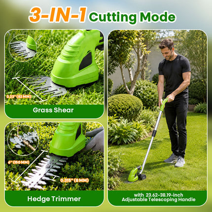 Grass Shears Cordless with Wheeled Extension Pole