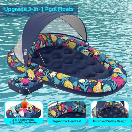 Pool Floats for Adults 3 in 1 with Removable Canopy and Cup Holder, Canopy Pool Float – image 7