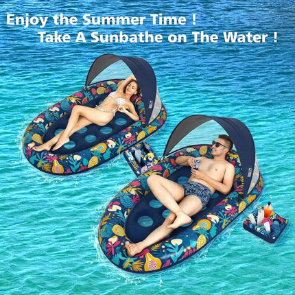 Pool Floats for Adults 3 in 1 with Removable Canopy and Cup Holder, Inflatable Pool Lounger UPF50+ – image 8