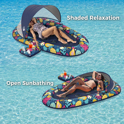 Canopy Pool Float, Pool Floats for Adults 3 in 1 with Removable Canopy and Cup Holder
