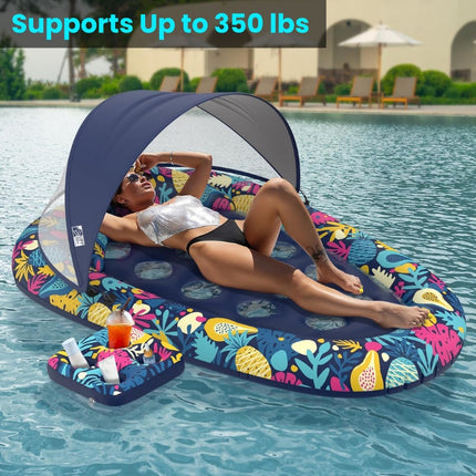 Pool Floats for Adults 3 in 1 with Removable Canopy and Cup Holder, Inflatable Pool Lounger UPF50+ – image 6