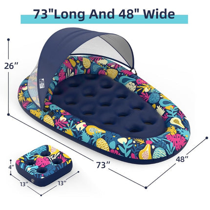 Pool Floats for Adults 3 in 1 with Removable Canopy and Cup Holder, Inflatable Pool Lounger UPF50+ – image 10