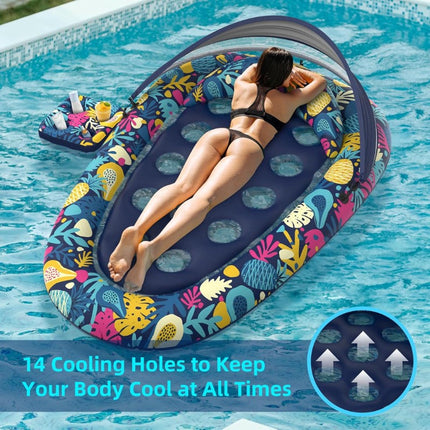 Pool Floats for Adults 3 in 1 with Removable Canopy and Cup Holder, Inflatable Pool Lounger UPF50+ – image 4