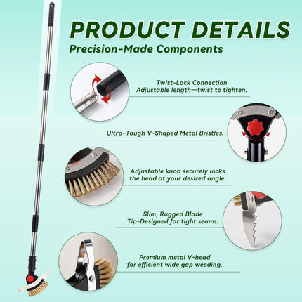 Weed Removal Tool with Adjustable Long Handle, 3 in 1 Crack Weeder Tool with Stainless Steel Blades – image 10