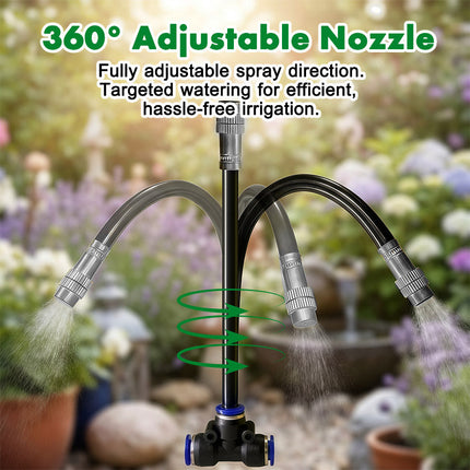 Drip Irrigation System with 360 Flexible Hose, Raised Bed Irrigation for Potted Plants