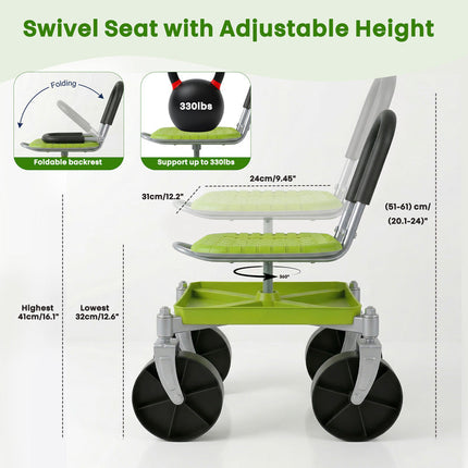 Rolling Garden Seat with Wheels, Garden Stool with Tool Tray – image 6