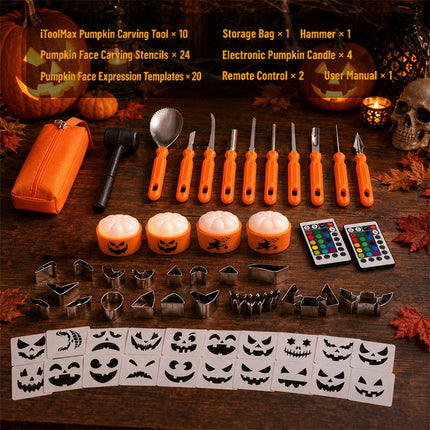 Pumpkin Carving Kit 36 Pcs, Jack O Lantern Stencils Package List – image 9