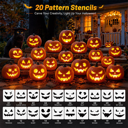 Pumpkin Carving Kit 36 Pcs, 20 Pumpkin Carving Stencils