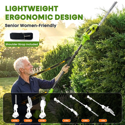 Cordless Hedge Trimmer with Extension Pole, 6 in 1 Pole Saw and Grass Shear – image 6
