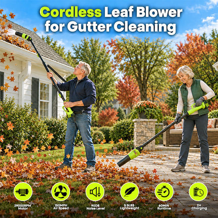 Cordless Leaf Blower with 7.8 ft Pole, 520 CFM Electric Leaf Blower for Gutters