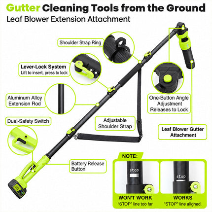 Cordless Leaf Blower with 7.8 ft Pole, Gutter Cleaning Tool from the Ground - image 9