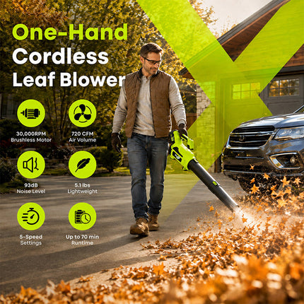 Cordless Leaf Blower 720 CFM with 2 Batteries, Electric Leaf Blower 150 MPH