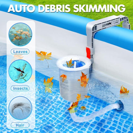 Above Ground Pool Skimmer for Leaves and Bugs, Pool Skimmer Automatic for Above Ground Pool with Adjustable Wall Mount