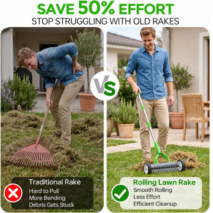 Dethatching Rake with Wheels, Lawn Dethatcher for Grass