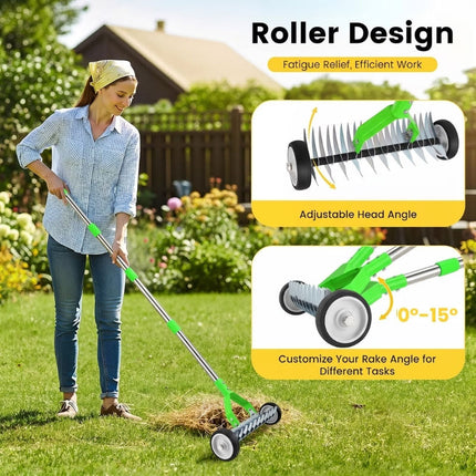 Dethatching Rake with Wheels, Dual Sided Garden Rake – image 4