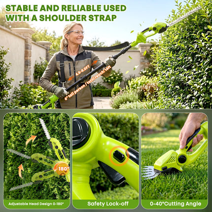 Cordless Hedge Trimmer with Extension Pole, Tree Pruner with 2 Batteries – image 7