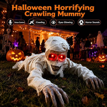 Crawling Mummy Halloween Decoration, Sound Activated Animatronics Prop