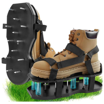 Lawn Aerator Shoes with Spring Base, Manual Lawn Aerator with 13 Spikes and Straps, Lawn Aeration Tool for Yard