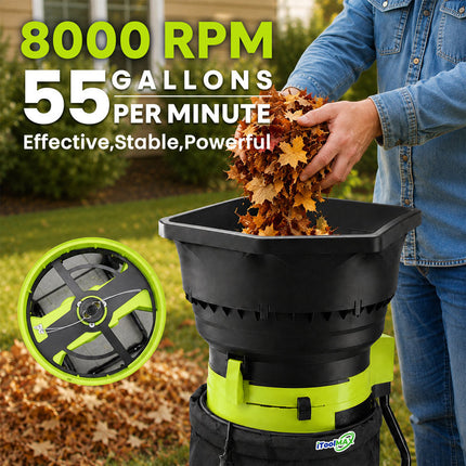 Electric Leaf Mulcher 8000 RPM with Collection Bag and Wheels, Leaf Shredder for Yard Waste – image 4