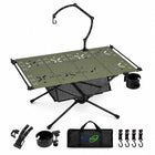 Small Folding Table for Camping with Lamp Stand, Cup Holder and Mesh Storage, Aluminum Folding Camping Table for Picnics
