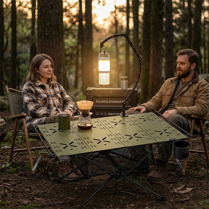 Small Folding Table for Camping with Lamp Stand, Cup Holder and Mesh Storage