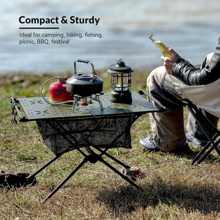 Small Folding Table for Camping with Lamp Stand, Aluminum Folding Camping Table for Picnics