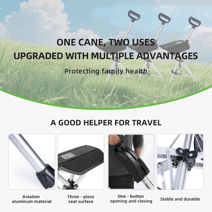 Folding Walking Stick with Seat, 2 in 1 Folding Walking Cane with Seat for Seniors – image 7