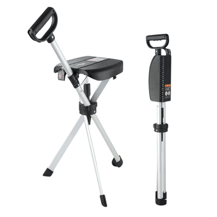 Folding Walking Stick with Seat, 2 in 1 Folding Walking Cane with Seat for Seniors, Lightweight Elderly Mobility Aid