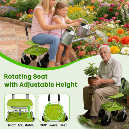 Rolling Garden Seat with Wheels, Garden Stool with Tool Tray – image 4