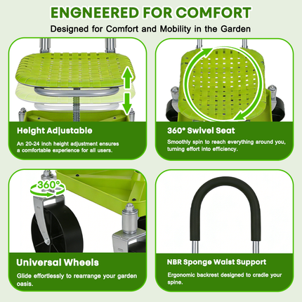 Rolling Garden Seat with Wheels, Gardening Chair with 360 Swivel Seat for Weeding – image 7