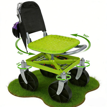 Rolling Garden Seat with Wheels, Garden Stool with Tool Tray, Gardening Chair with 360 Swivel Seat for Weeding