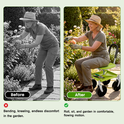 Rolling Garden Seat with Wheels, Garden Stool with Tool Tray – image 8