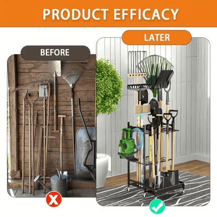 Garage Organizer on Wheels, Garden Tool Organizer with 8 Hooks – image 4