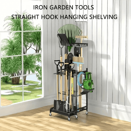 Garage Organizer on Wheels, Garden Tool Organizer with 8 Hooks