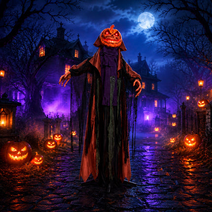 Pumpkin Ghost Halloween Decoration 6.6 ft with Red Glowing Eyes, Swinging Ghost Halloween Animatronics for Porch - image 8