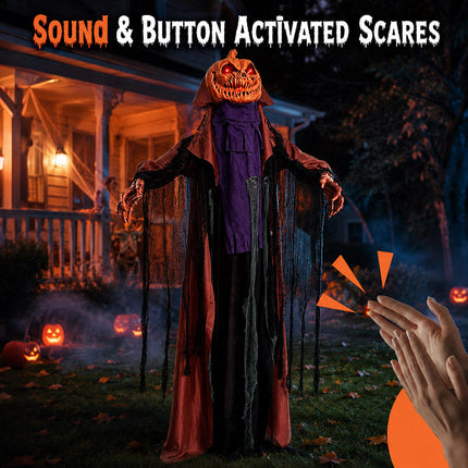 Pumpkin Ghost Halloween Decoration 6.6 ft with Red Glowing Eyes, Swinging Ghost Halloween Animatronics for Porch - image 4