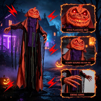 Pumpkin Ghost Halloween Decoration 6.6 ft with Red Glowing Eyes, Swinging Ghost Halloween Animatronics for Porch - image 3