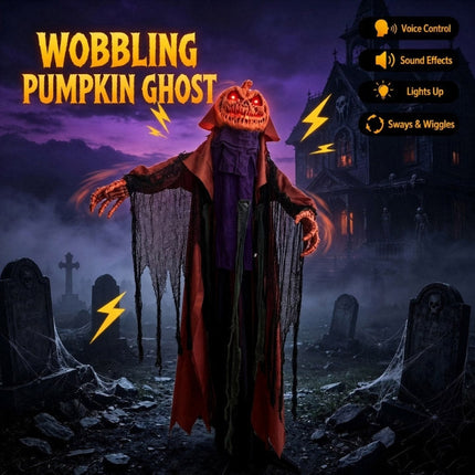Pumpkin Ghost Halloween Decoration 6.6 ft with Red Glowing Eyes, Swinging Ghost Halloween Animatronics for Porch - image 2