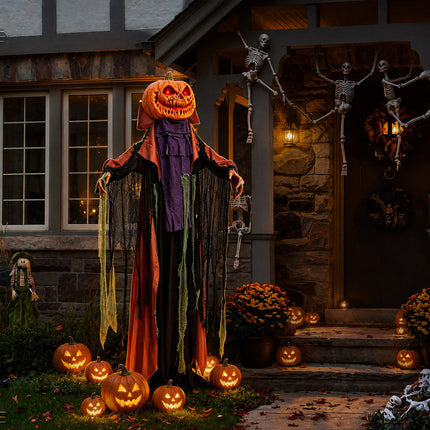 Pumpkin Ghost Halloween Decoration 6.6 ft with Red Glowing Eyes, Swinging Ghost Halloween Animatronics for Porch