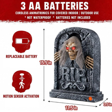 Halloween Tombstone with Pop Up Skeleton Head, Halloween Animatronics Zombie Prop with Red LED Eyes and Creepy - image 9