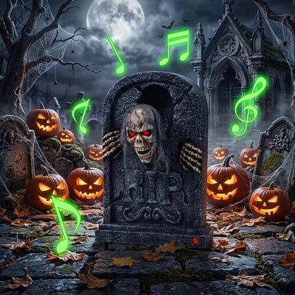 Halloween Tombstone with Pop Up Skeleton Head, Halloween Animatronics Zombie Prop with Red LED Eyes and Creepy - image 8