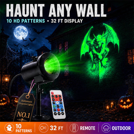 Halloween Projector Lights Outdoor 3D with 10 HD Patterns and 4 Colors, Outdoor Halloween Decorations