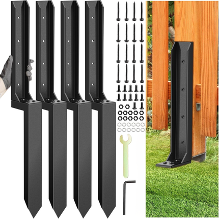 Fence Post Repair Kit Heavy Duty, Steel Fence Post Anchor for Leaning Wood Posts, Fence Stake and Post Brace No Digging