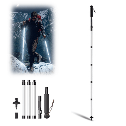 Walking Stick for Hiking with LED Light, Collapsible Trekking Pole with Survival Tools, Aluminum Hiking Stick for Men
