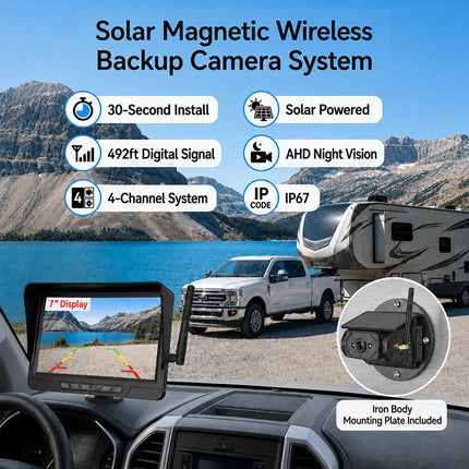Wireless Backup Camera Solar, Magnetic Rear View Camera