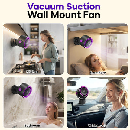 Wall Mount Fan with Vacuum Suction Base, Drill Free Rechargeable Fan with 5 Speeds and LED Display