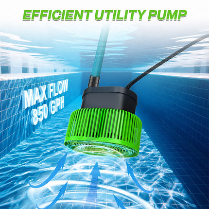Pool Cover Pump Submersible Water Pump for Above Ground Pool with 16 ft Hose and 4 Adapters, 850 GPH Electric – image 2