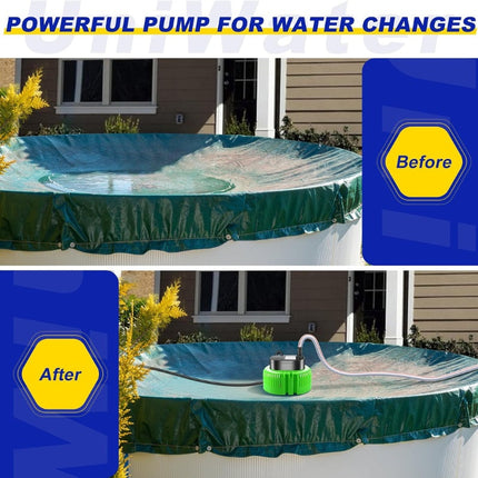 850 GPH Electric Water Pump, Pool Cover Pump Submersible Water Pump for Above Ground Pool with 16 ft Hose and 4 Adapters