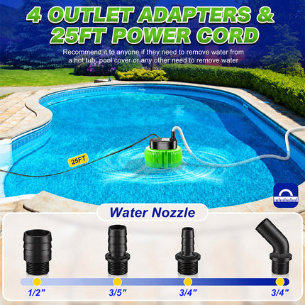 Pool Cover Pump Submersible Water Pump for Above Ground Pool with 16 ft Hose and 4 Adapters, 850 GPH Electric – image 4