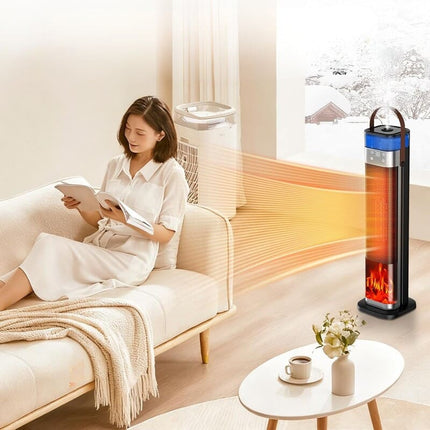 Space Heater and Cool Mist Humidifier, Portable Heater with 3D Flame for Bedroom